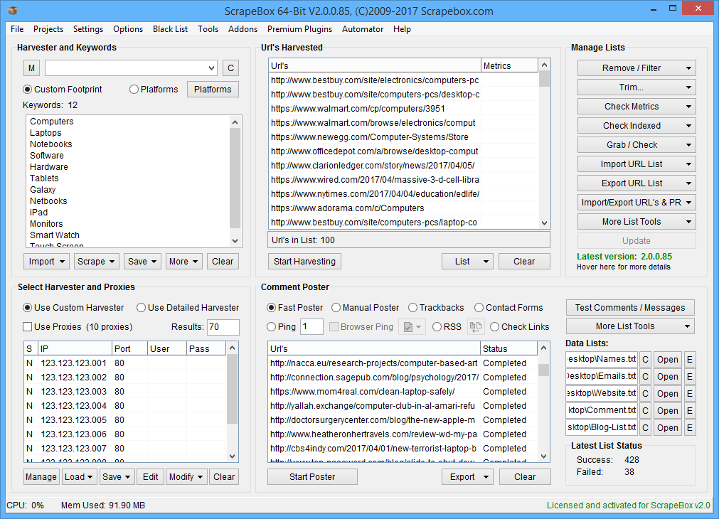 Scrapebox Interface