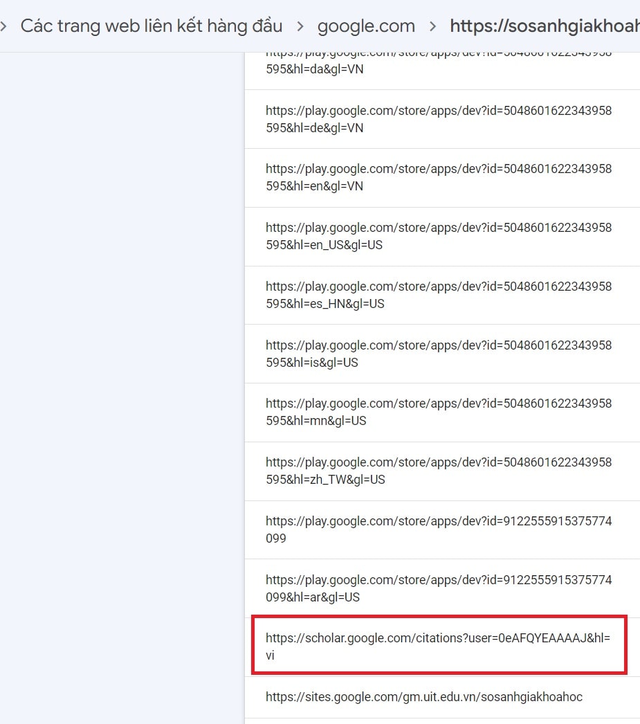 Backlink về Google Search Console